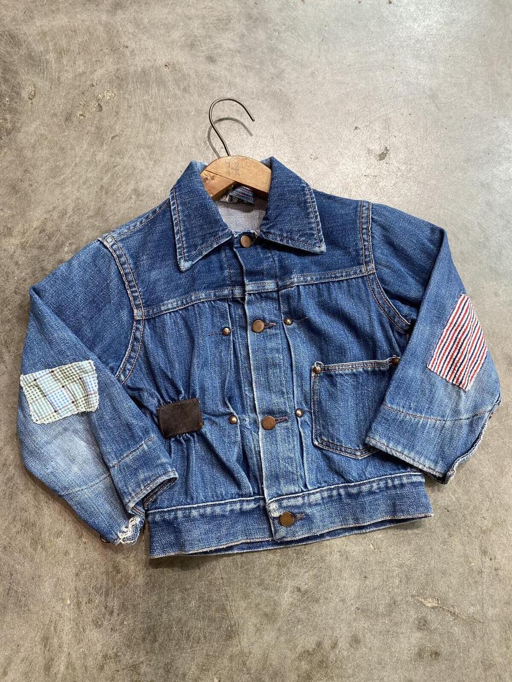 vintage 1940s 1950s jerky tab denim pleated breast jacket KIDS 12X14 rare